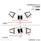 Angled and straight cross-sections of a seal pair, 47mm at 135 degrees and 49mm straight, magnets centre
