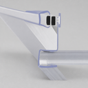 Clear seal profile with angled bracket shape and paired black magnets, side view
