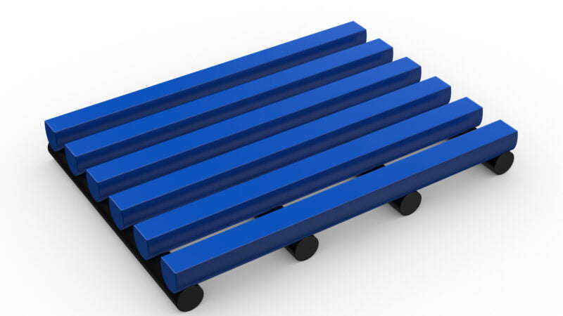 Modular blue matting section for animal cages, designed as HVD Cushioned Animal Cage Matting. The elevated, slatted design ensures hygiene, promotes drainage, and offers a comfortable surface.