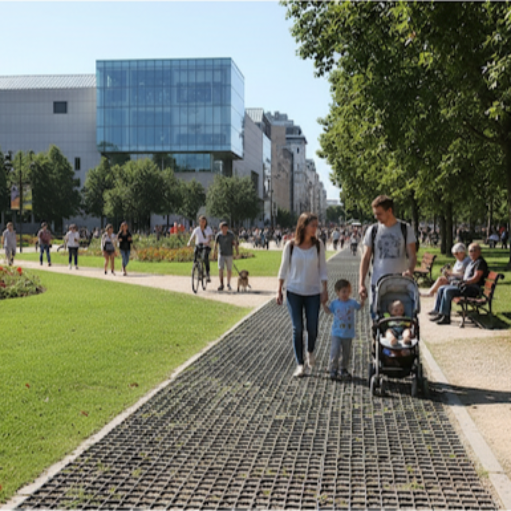 Recycled plastic grid for equestrian areas, gardens, and cycle paths