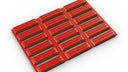 3D render of red modular matting with a grid and raised slat surface, on white.