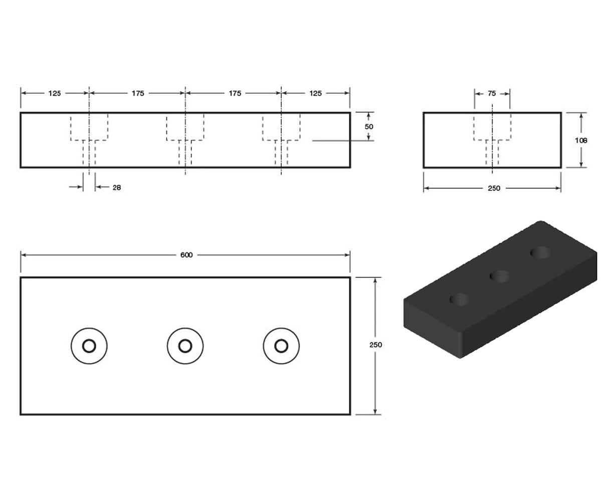 Rubber Dock Bumper 600 x 250 x 100mm