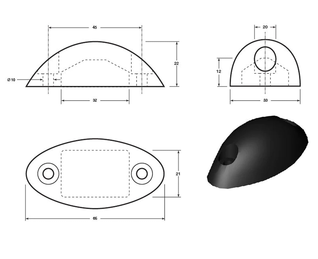 Rubber Oval HGV Bumper - 65 x 33 x 22mm