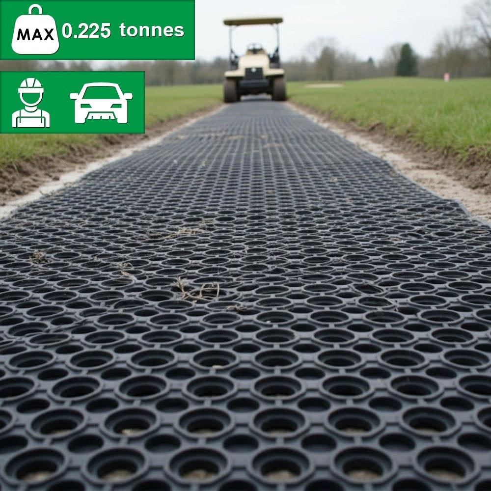 Rubber grass protection mat used on golf course pathway