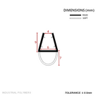 Dimension drawing in mm, no code shown: glass channel 4mm at the mouth, 6mm base, 9mm tall, over a 7mm U-shaped bulb
