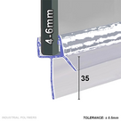 Seal outline traced in blue on a 4-6mm glass edge, 35mm marked from the glass foot to the tip