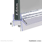 Seal outline traced in blue on a 4-6mm glass edge, 8mm and 12mm marked, fin labelled rigid