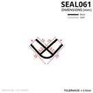 SEAL061 dimensioned drawing in mm: V-shaped twin channel, 25mm legs with 6.5mm glass slots, rigid and soft key