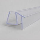 Clear seal offcut on pale grey, cut end forward: deep square glass channel beside a flat angled flange