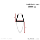 Dimension drawing in mm, no code shown: glass channel 4mm at the mouth, 6mm base, 10mm tall, over a 16mm teardrop bulb