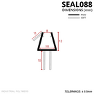 Cross-section: 12mm glass channel with an 11mm angled fin above two soft 10mm legs