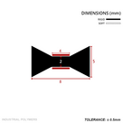 Drawing in mm of the black bow-tie I-join section: 8mm wide and 5mm tall, 4mm faces set 2mm apart