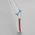 Clear I-join seal offcut on grey, blue bow-tie web at the top and a red tape liner down its side