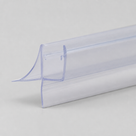 Clear seal cut end forward on off-white, curled wing sweeping down beside the glass channel and its short flat foot