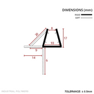 Dimensioned mm drawing: glass channel 8mm at the mouth and 10mm at the base, 17mm tall, 20mm angled fin, 6mm drop blade