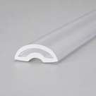 Cut length of the milky translucent threshold strip on grey, hollow arch profile seen end-on at an angle