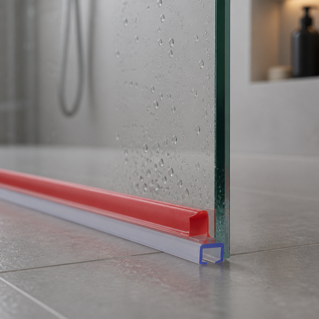 SEAL132 - Shower Screen Seal - Self-Adhesive - With Double Sided VHB Tape - Fits Glass Thickness of 5mm+