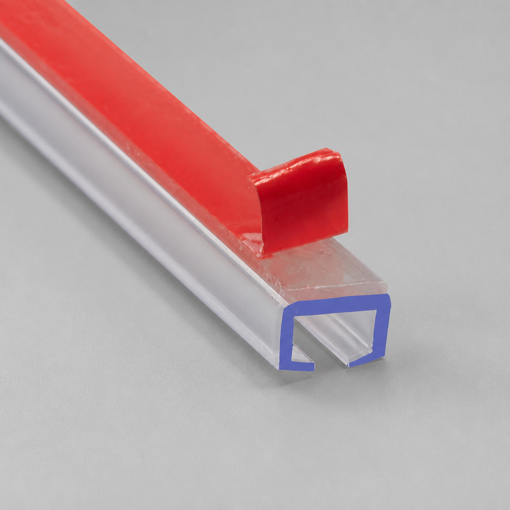 SEAL132 - Shower Screen Seal - Self-Adhesive - With Double Sided VHB Tape - Fits Glass Thickness of 5mm+