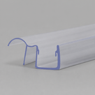 Clear shower seal on grey at a low flat angle - wide arched hood beside a square glass channel, blue cut end