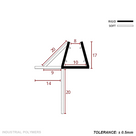 Cross-section: 17mm glass channel with a 20mm angled fin and a 20mm drop blade, rigid and soft keys