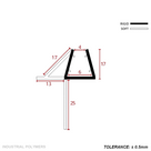 Cross-section: 17mm glass channel with a 17mm angled fin, 13mm foot and a 25mm drop blade