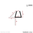 Cross-section: 17mm glass channel with a 17mm angled fin, 13mm foot and a 20mm drop blade
