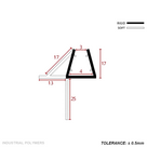 Cross-section: 17mm glass channel with a 17mm angled fin, 13mm foot and a 25mm drop blade