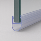 Clear seal on grey with a glass panel in the channel, rounded hollow bulb running below, side view