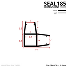 SEAL185 dimensioned drawing in mm: twin glass channels, 14mm overall width, 5.5mm and 8.5mm section heights