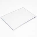 Clear acrylic glazing panel angled on white, silvery highlight along its polished square edge