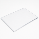 Clear acrylic glazing panel angled on white, silvery highlight along its polished square edge