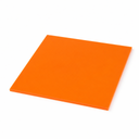 Orange acrylic sheet on white, glossy square panel with thickness visible at the corner