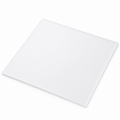 Square opaque white opal acrylic panel angled on white, evenly diffusing matt face and square-cut edges