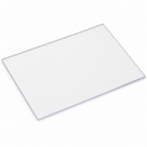 Thin clear acrylic sheet lying on white, a barely visible edge showing how slim the panel is
