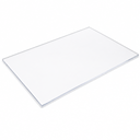 Wide clear acrylic panel lying flat on white, thin bright edges showing its slim section