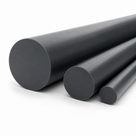 Three dark slate-grey nylon rods in stepped diameters, sawn ends towards the camera