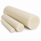 Three cream nylon rods, one thick and two slim, grouped on white with cut ends to the right
