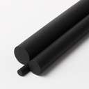 Two black rods with a much thinner rod alongside, cut ends forward on a white studio background