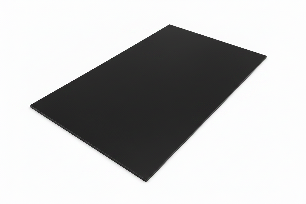 Red sheet laid flat on white with a smooth gloss face and no flutes visible