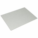 Pale grey sheet lying at a low angle on white, brushed grain across the face and a thin square edge