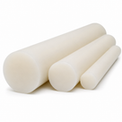 Three creamy off-white polypropylene rods in stepped diameters on white, cut ends to the left
