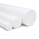 Three bright white PTFE rods in stepped diameters, cropped tight against a white ground