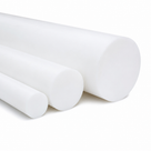 Three bright white PTFE rods in stepped diameters, cropped tight against a white ground