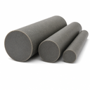 Three speckled mid-grey glass-filled PTFE rods in stepped diameters on a white background