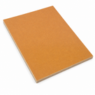 Orange-tan laminate slab on white at an angle, woven grain on the face and pale plies at the edge