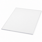 Rectangular clear acrylic panel angled on white, a thin bright line marking the polished cut edge