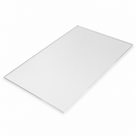 One clear acrylic panel laid flat on a white background, a thin bright edge running along the near side