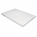 Single clear acrylic sheet angled on white, polished edge and its thickness visible along the near corner