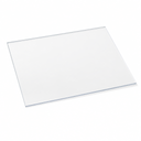 Square clear acrylic sheet flat on white, slim bright edge showing the thin extruded section
