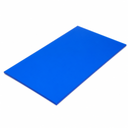 Blue A4 acrylic sheet lying on white, glossy face with a thin bright edge